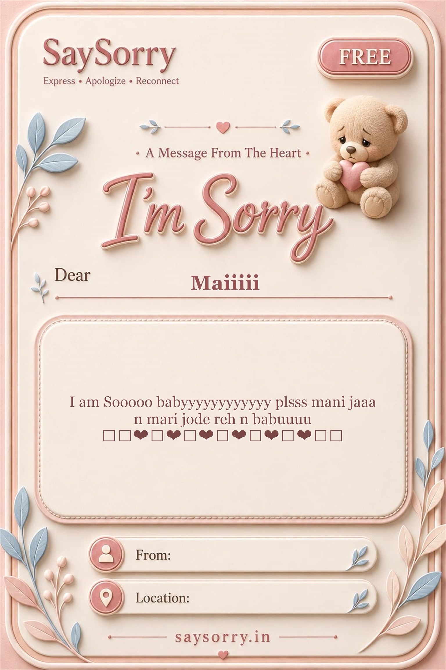 Free personalised sorry card image for Maiiiii with a heartfelt apology message